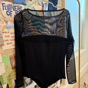 Black Sheer Long Sleeve Bodysuit